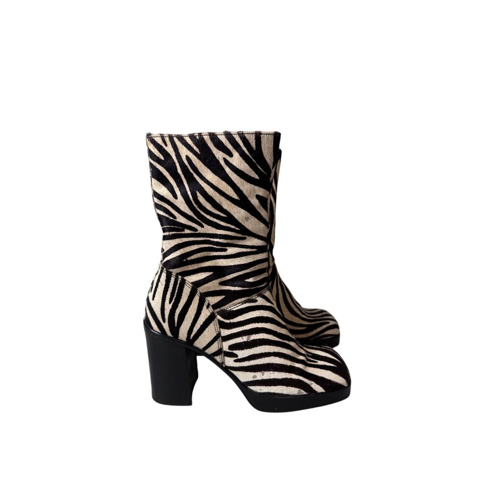 VTG 90s 
Steve Madden Zebra Pony Hair Chunky Heel Boots Size 9 - Picture 5 of 9